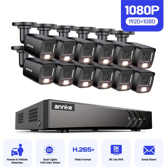 Beveiligingscamera Set – Camerabewaking – Bewakingscamera – CCTV Systeem – Beveiligingscamera Binnen & Buiten – 16-kanaals DVR Recorder – AI Mens en Voertuig Detectie
