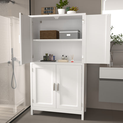 Opbergkast – Bergkast – Voorraadkast – Dressoir – Witte Kast – Moderne 4-Deurs Kast – Verstelbare Planken – Compact 60x30x110 cm – 3,2+ Kubieke Voet – Stevig en Duurzaam – Gebruiksklaar Zonder Elektriciteit