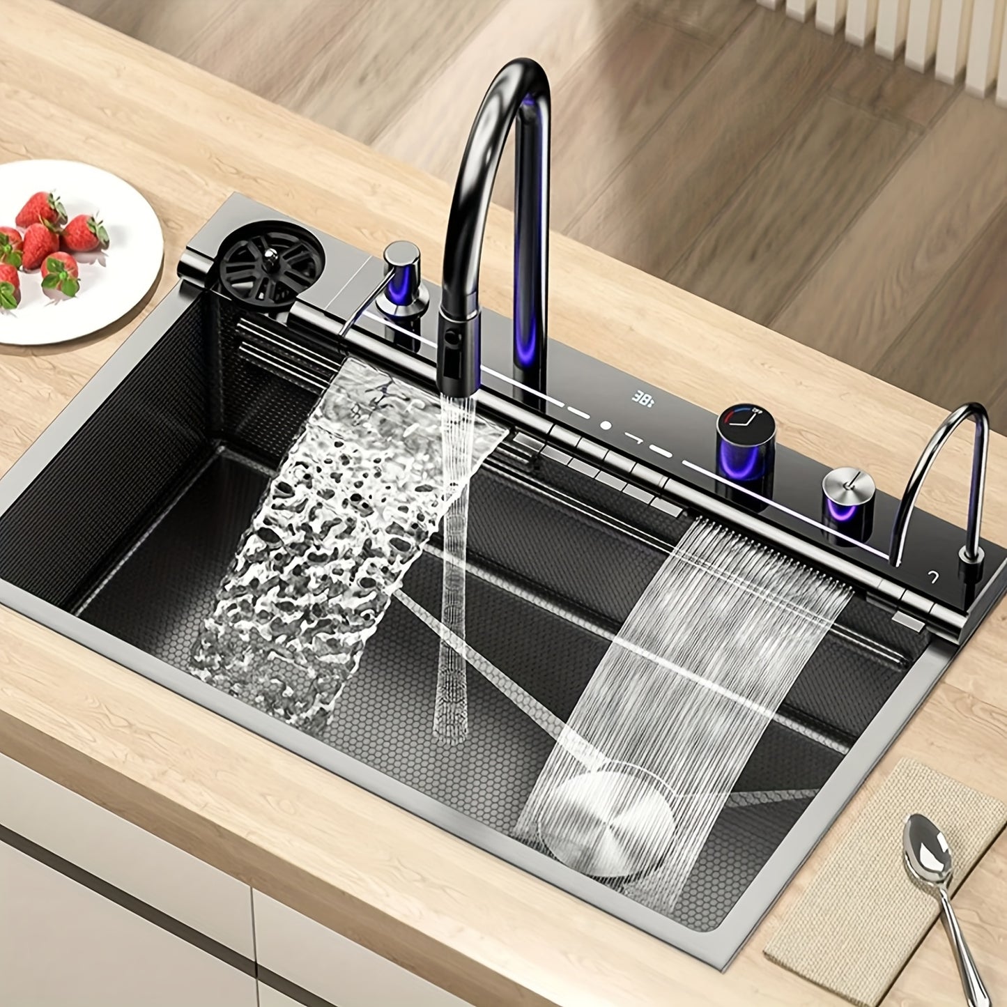 RVS Spoelbak – Keukenspoelbak – Inbouwspoelbak – Spoelbak Met Kraan – Enkele Kom – Donkergrijs – Ruimtebesparend Design – Krasbestendig RVS