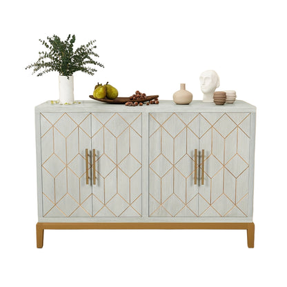 Kast – Opbergkast – Dressoir – Garderobekast – Vrijstaande Kast Groen – 4 Deuren – Verstelbare Planken – Gouden Accenten – Massief Hout & Vezelplaat