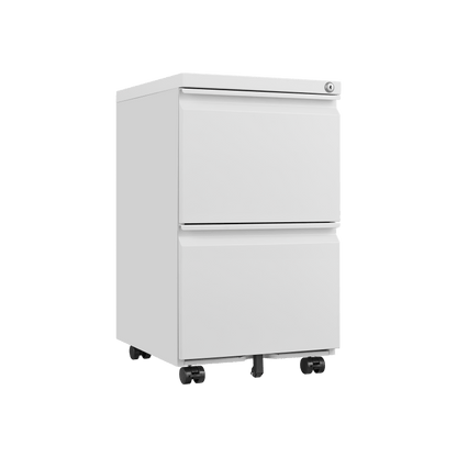 Ladeblok – Ladekast – Rolcontainer – Archiefkast – Bureaukast – Met Slot – Metalen Ladeblok 2 Lades – Compact 65 cm Hoog Wit