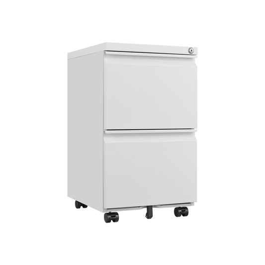 Ladeblok – Ladekast – Rolcontainer – Archiefkast – Bureaukast – Met Slot – Metalen Ladeblok 2 Lades – Compact 65 cm Hoog Wit