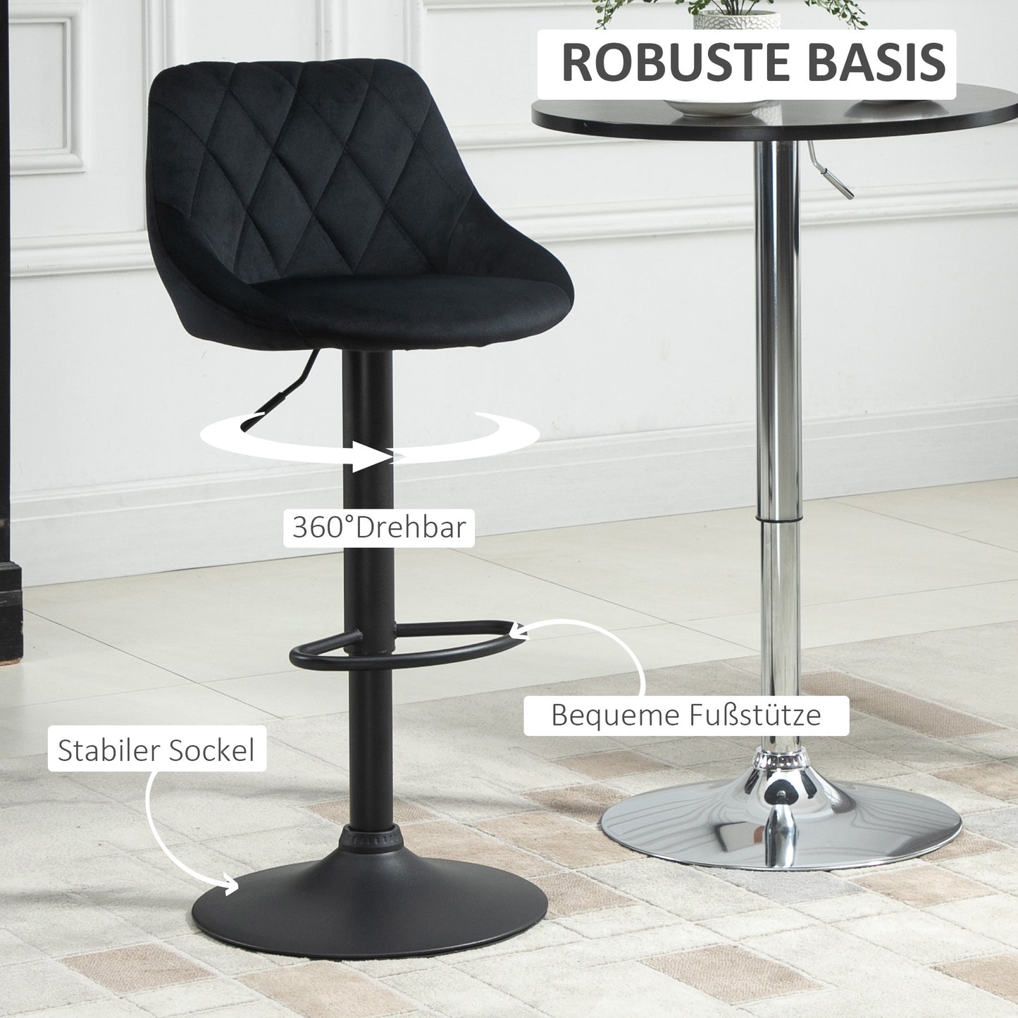 Barstoel – Barkruk – Keukenstoel – Barstoel Met Rugleuning – Barkruk Set Van 2 – Verstelbaar – 360° Draaibaar – Velvet Bekleding – Met Voetsteun – Met Stalen Frame