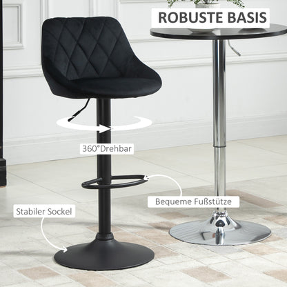 Barstoel – Barkruk – Keukenstoel – Barstoel Met Rugleuning – Barkruk Set Van 2 – Verstelbaar – 360° Draaibaar – Velvet Bekleding – Met Voetsteun – Met Stalen Frame