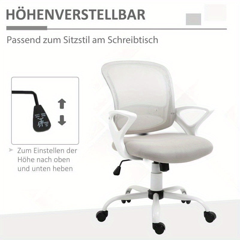 Ergonomic Mesh Office Chair with Adjustable Swivel & Height - Breathable Linen-Look Fabric, 360° Swivel, 5-Point Lumbar Support, 5-Level Airflow Perforated Backrest, 5-Point Ergonomic Design for Home & Work, Gray, Office Cha