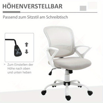 Ergonomic Mesh Office Chair with Adjustable Swivel & Height - Breathable Linen-Look Fabric, 360° Swivel, 5-Point Lumbar Support, 5-Level Airflow Perforated Backrest, 5-Point Ergonomic Design for Home & Work, Gray, Office Cha
