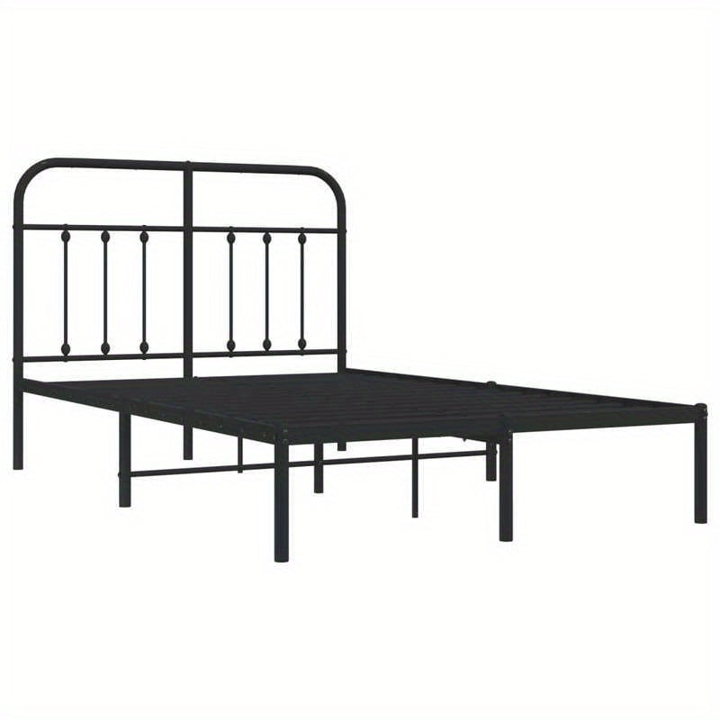 Modern Black Metal Bed Frame with Headboard - 120x200cm, Powder-Coated Construction for Durability & Stability, Easy Assembly, Minimalist Design for Contemporary Bedrooms, Contemporary Bedroom Furniture | Geometric Pattern Be