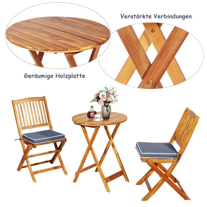 Balkontafelset – Balkontuinset – Bistroset – Tuinmeubelset – Terrasmeubel – Inklapbaar Acaciahouten Design – Inclusief Zachte Zitkussens