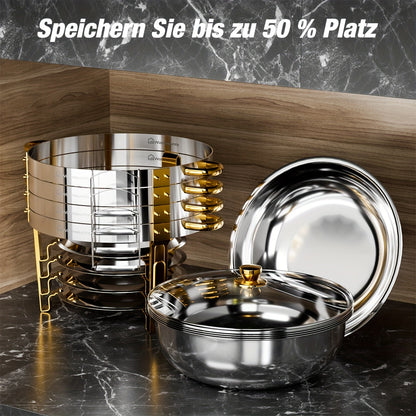 Chafing Dish – Buffetwarmer – Warmhoudschalen – Warmhoudbakken – Voedselverwarmer – 2-delig Ronde Set – 5 L Inhoud – Glasdeksel Met Houder – Roestvrij Staal 201