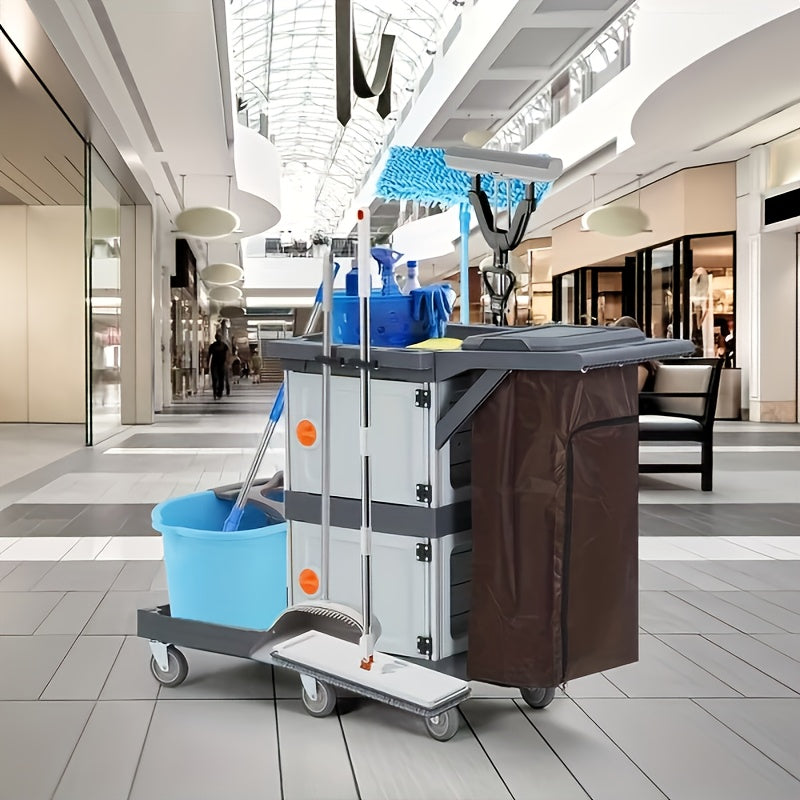 Schoonmaakwagen – Schoonmaakkar – Huishoudwagen – Reinigingswagen – Schoonmaak trolley – Grijs – Twee Afsluitbare Kasten – Stevige Wielen Met Beschermhoes