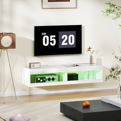 Tv Meubel – TV Kast – TV Meubel Hangend – Lowboard – TV Dressoir – Hoogglans Wit – RGB LED Verlichting 16 Kleuren – 140x40x30 cm