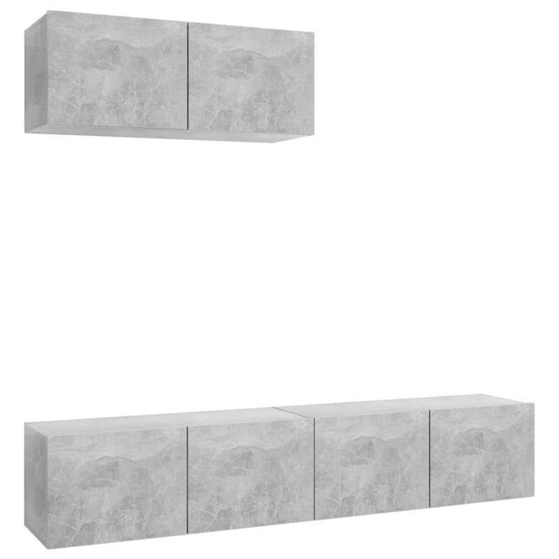 3pcs Modern Concrete Gray TV Stand with Storage Cabinet - Heavy-Duty Hardwood Construction, Freestanding Floor Cabinet with Open & Closed Shelving, Space-Saving Design for Living Room, Bedroom, Home Office - Sturdy Media Cons
