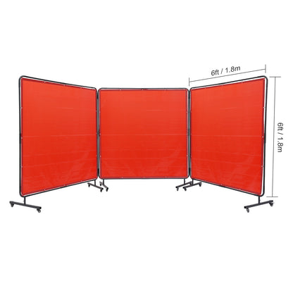 Lasbeschermingsscherm – Lasgordijn – Laskap – Lasafscherming – Laswand – Mobiel met 3 Panelen – Brandwerend Vinyl – 12 Zwenkwielen met Rem