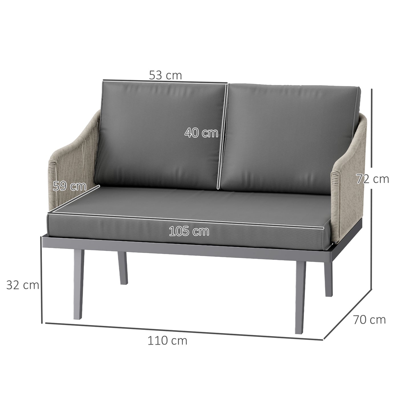 Twee Persoons Bankje Tuin – 2-Zits Tuinbank – Buitenbank – Loungesofa – Tuinmeubel – Synthetisch Rattan – Gepoedercoat Stalen Frame – Weerbestendig – Zachte Kussens
