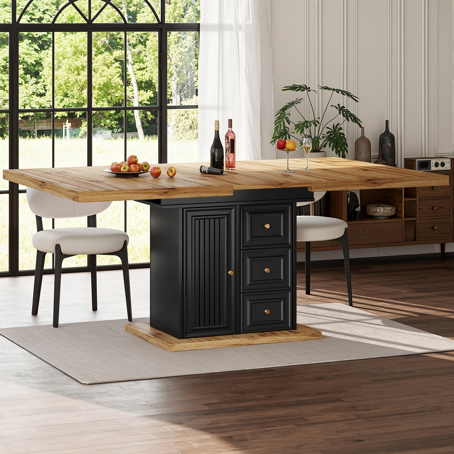 Uitschuifbare Eettafel – Uitklapbare Tafel – Verstelbare Eettafel – Moderne Eettafel – Eettafel Voor 6 Personen – Verstelbare Hoogte – Bamboe Materiaal