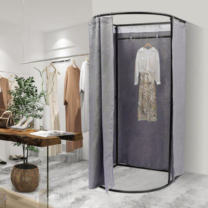 Omkleedcabine – Kleedruimte – Omtrek – Omkleedhoek – Kleedscherm – Vrijstaand – Verduisterend Gordijn – Stevig Metalen Frame – Compact En Gemakkelijk Te Monteren – Modern Grijs