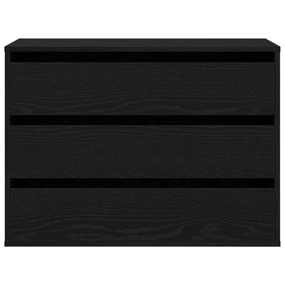 Modern Minimalist Black Oak Wooden Chest of Drawers - 80cm Height x 41cm Width x 58cm Depth, Lockable Storage Cabinet with Smooth Sliding Drawers, Floor-Standing Organizer for Bedroom, Living Room & Home Office, Space-Saving