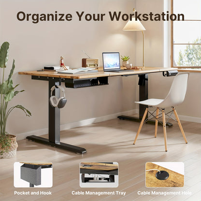 Bureau – Bureaublad – Werkplek – Bureauwerk – E-Sports Desk – Verstelbare Hoogte – Houten Tafelblad – Stevig Metaal – Wit – Ruim & Functioneel