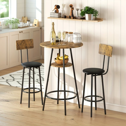 Barset – Barkrukken – Barstoelen – Barkruk Set – Bartafel Set – Bruin – Kunstleer Zitting – Stabiel Metalen Frame