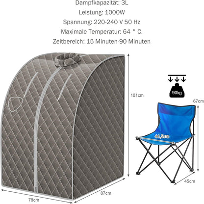 Sauna – Stoomsauna – Mobiele Sauna – Stoomcabine – Mini Sauna – 3L Watertank – Afstandsbediening Met Timer & Temperatuurregeling