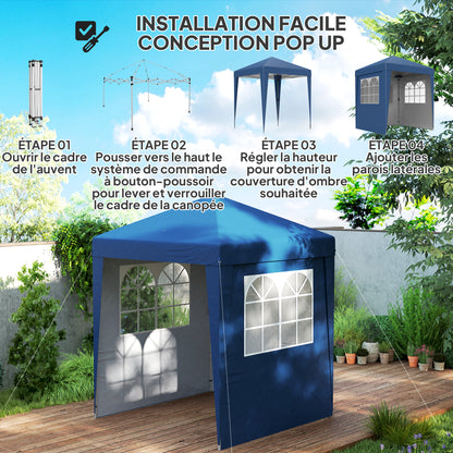 Partytent – Tuinpaviljoen – Overkapping – Pop-up Tent – Schaduwdoek – Blauw – UV30+ Bescherming – Verstelbare Hoogte 202x202 cm
