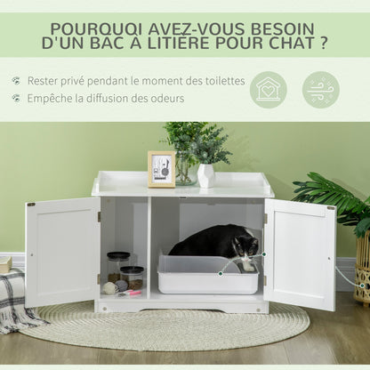 kattenbakhuis – kattenbakhuisje – kattentoilet – kattenbakmeubel – kattenbakkast – wit MDF hout – verstelbare binnenschot 86x48x52 cm