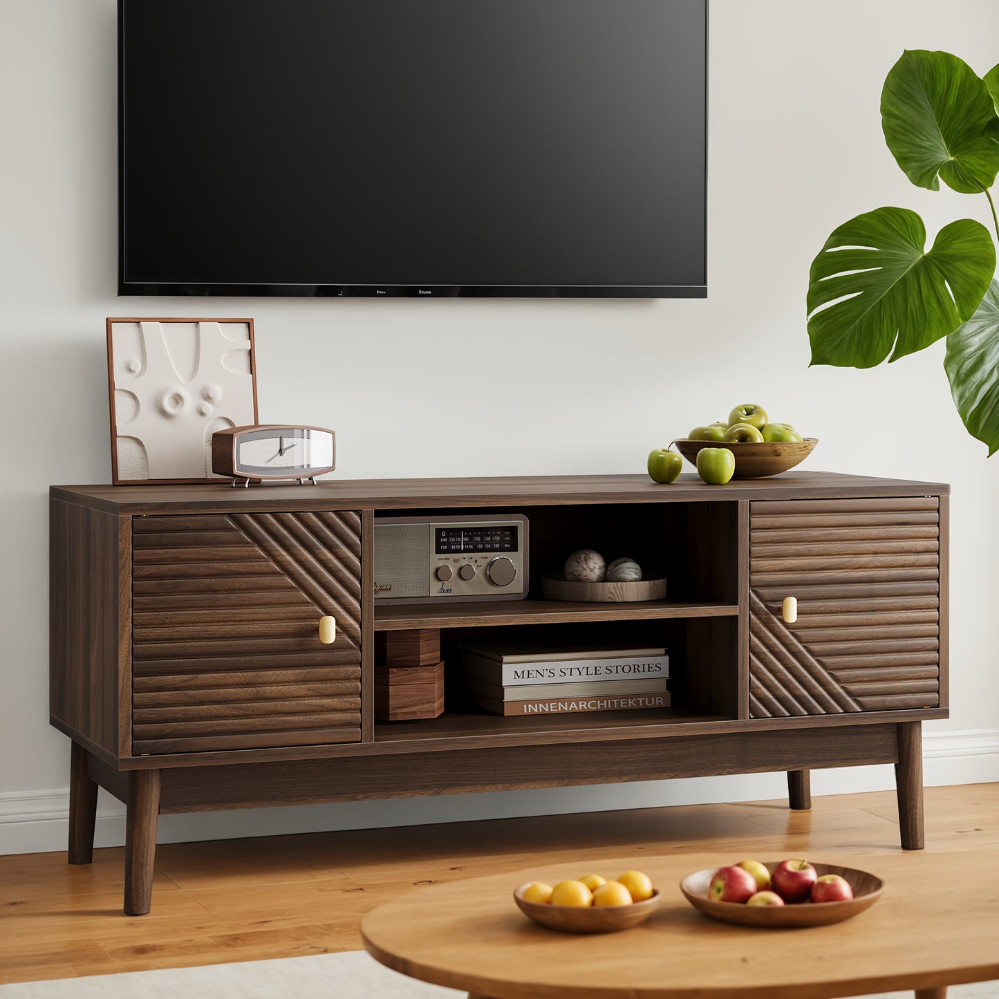 TV-meubel – TV-standaard – TV-meubelkast – Mediameubel – TV-console – Mid-century modern – Bamboe materiaal – Geschikt voor 32-45 inch TV