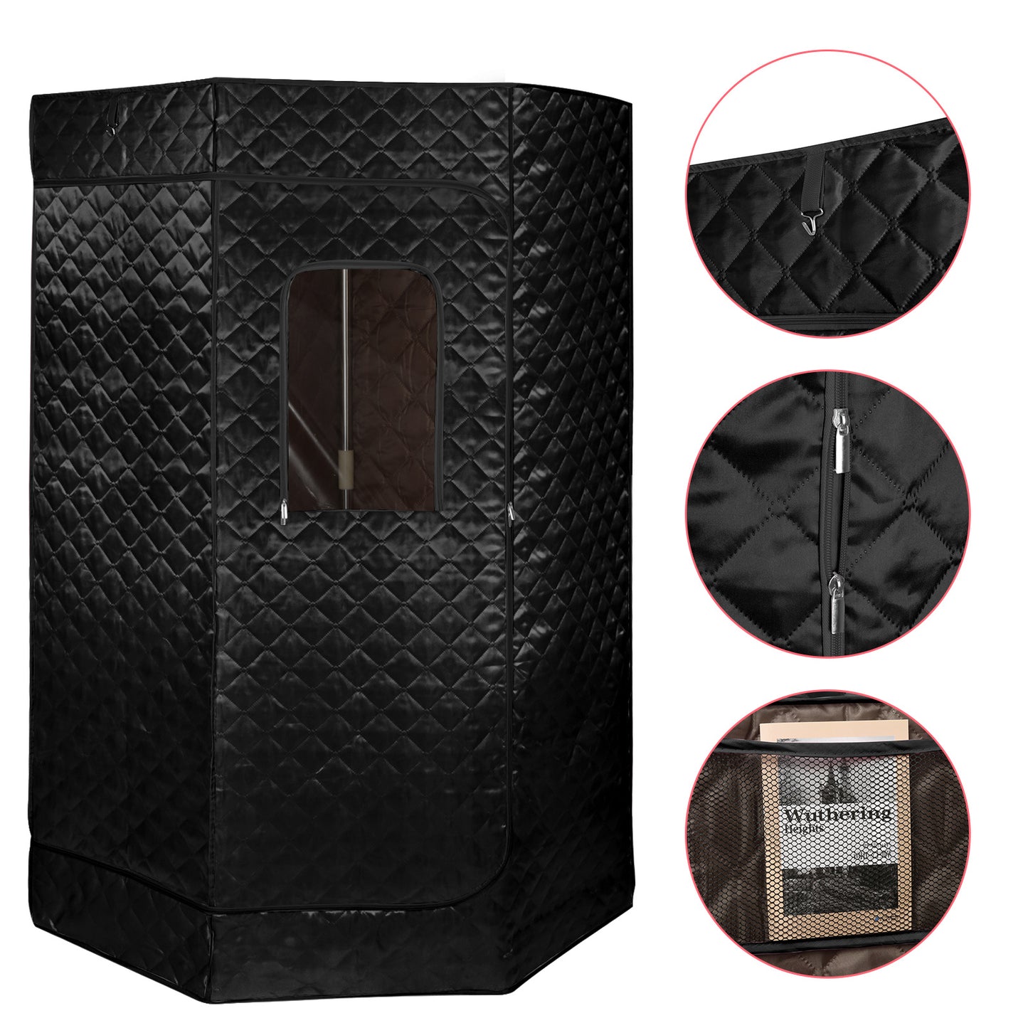 Sauna cabine – Sauna box – Draagbare sauna – Binnensauna – Mobiele sauna – Compact ontwerp 90x90x180 cm – Waterdicht en duurzaam staal-frame zonder elektriciteit - Zwart