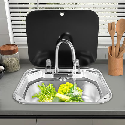 RVS Camper Wasbak – Keukenspoelbak – Bootspoelbak – Vouwkraan – Spoelbak Met Glasplaat Deksel – Compact Formaat – Gemaakt Van Roestvrijstaal