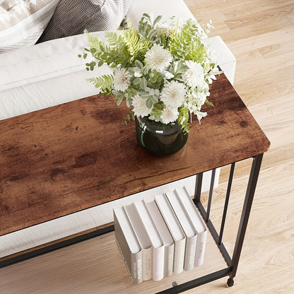 Smalle Sidetable – Smalle Tafel – Console Tafel – Haltafel – Banktafel – Rustiek Bruin – Ruimtebesparend Ontwerp – Stevig Metaal Met Glasplaat