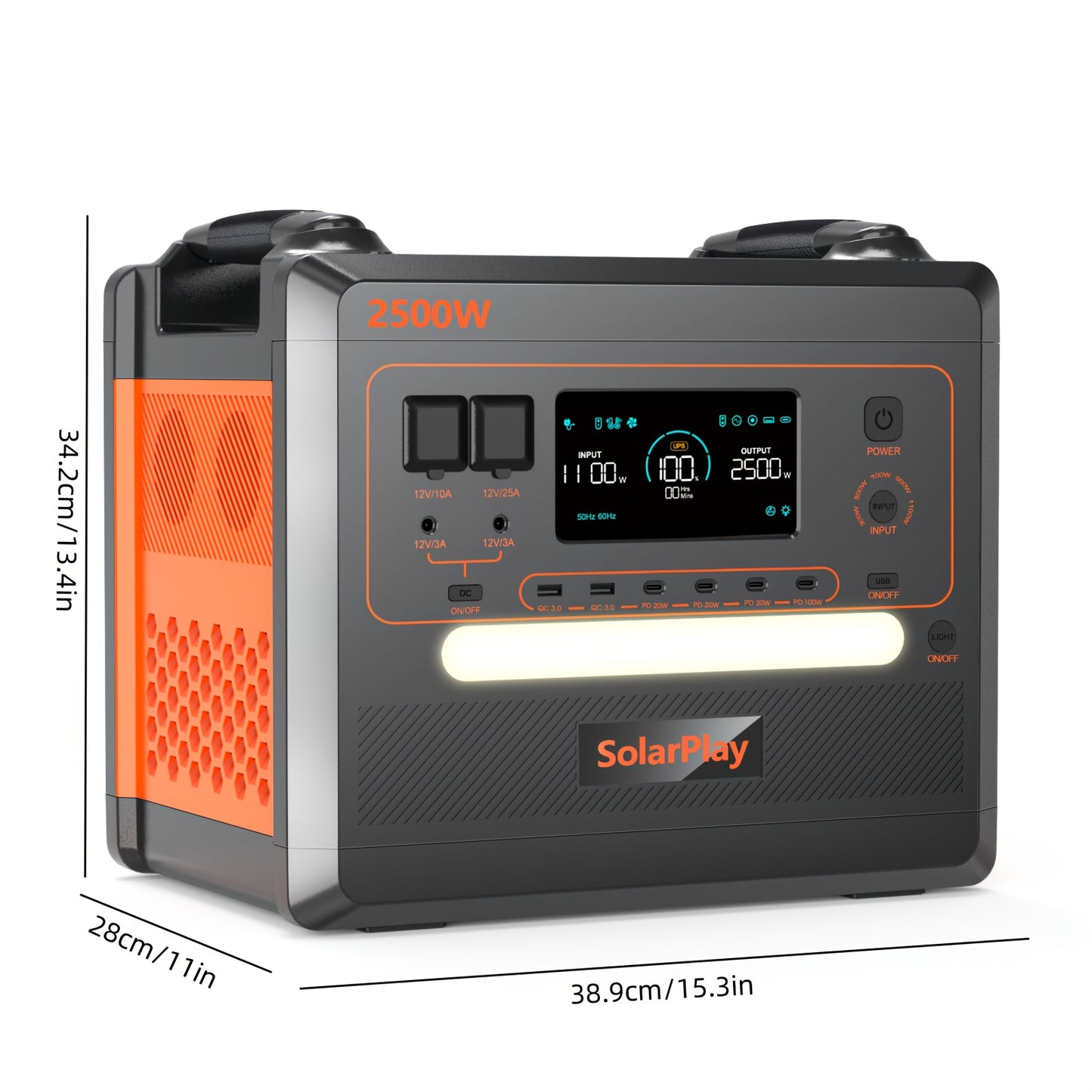 Draagbare Power Station – Mobiele Stroomvoorziening – Powerbank – Outdoor Generator – Noodstroom – 2500W Vermogen – 2304Wh LiFePO4 Batterij – Snelladen USB-C & AC Uitgangen