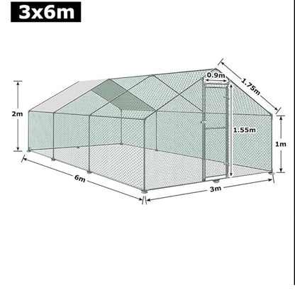 Kippenren – Kippenhok – Buitenren – Pluimveestal – Dierenren – Extra Groot 3x6x2m – Gegalvaniseerd Stalen Frame – PE Dak – Veilig & Ventilerend