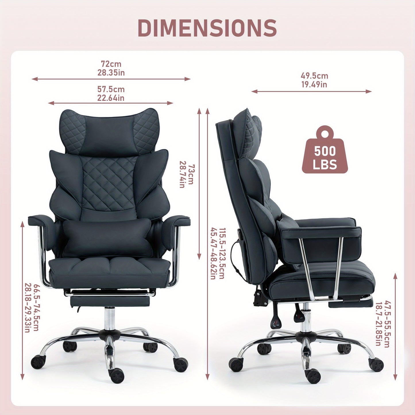 Bureaustoel – Kantoormeubilair – Werkstoel – Bureaustoel Ergonomisch – Zwarte PU Leder Variant – Draagvermogen 227 kg – Ergonomische Lendensteun & Verstelbare Zithoogte