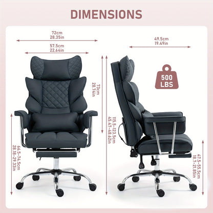Bureaustoel – Kantoormeubilair – Werkstoel – Bureaustoel Ergonomisch – Zwarte PU Leder Variant – Draagvermogen 227 kg – Ergonomische Lendensteun & Verstelbare Zithoogte