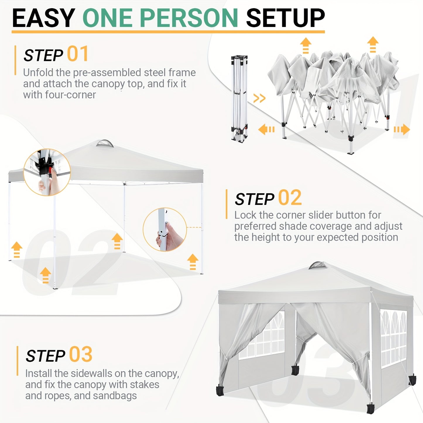 Pop-up Partytent – Vouwtent – Carport – Marktkraam – Partytent Met Zijwanden – 3x3 Meter – Carbon Stalen Frame – PU-Gecoate Oxford Stof