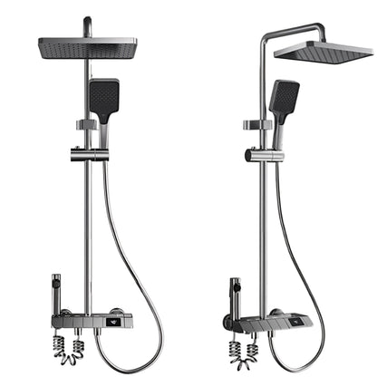 A Set of Brass Gun Gray Household Shower Head Kit. Intelligent Boosting System. Piano Button. LED Intelligent Thermostat. Four-Function Handheld Shower. Bathroom Shower Kit.