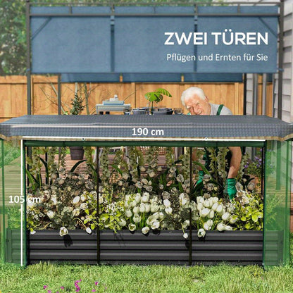 Verhoogde Plantenbak – Tuinbak – Moestuinbak – Kruidenbak – Bloemenbak – Groot Formaat 230x110x110 cm – Weerbestendig Metaal – Beschermnet Met Overkapping