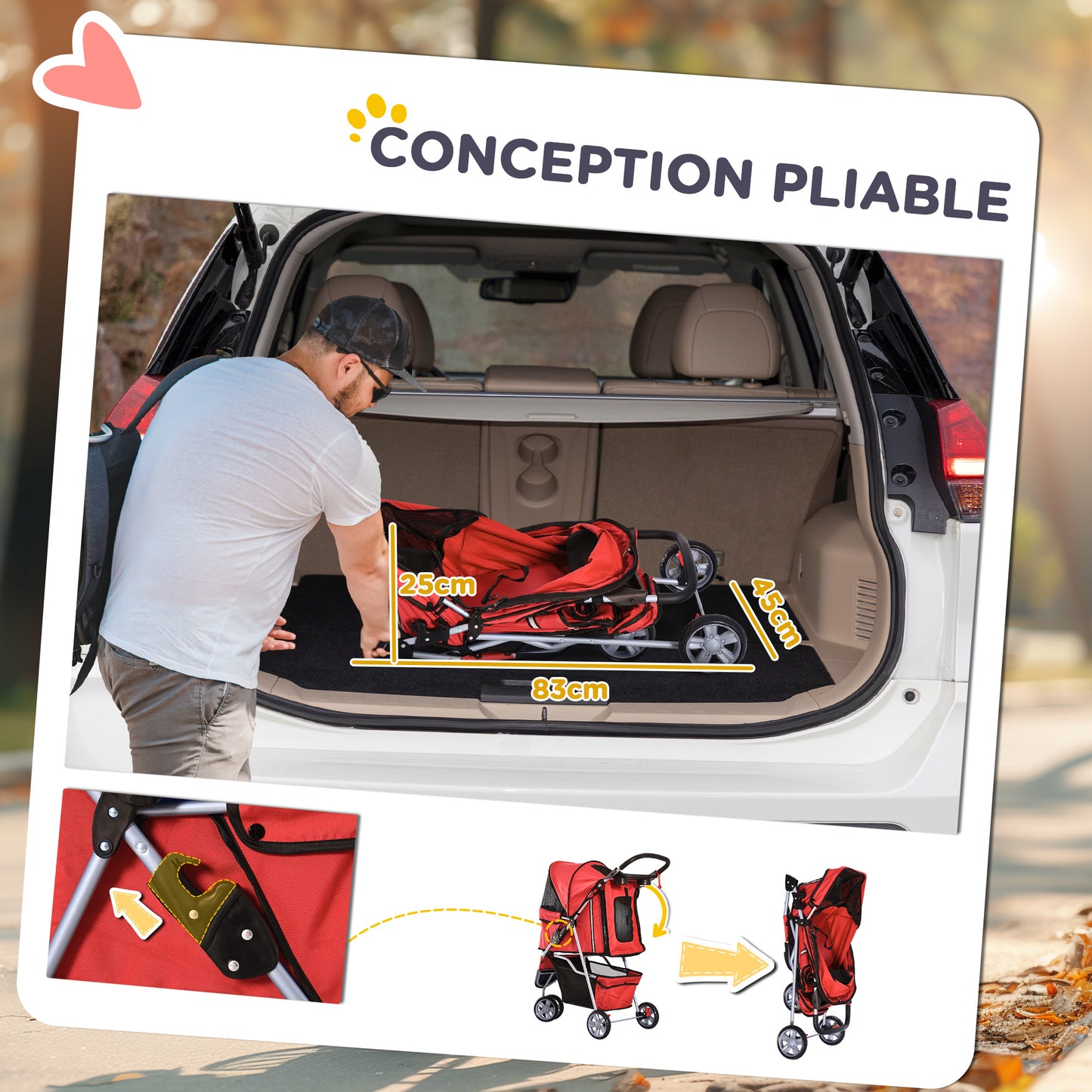 Dierenwagen – Huisdierenwagen – Hondenwagen – Kattenwagen – Inklapbare Wagen – Stevig Stalen Frame – 600D Oxford Stof – Rood – Remmen en Reflecterende Strepen