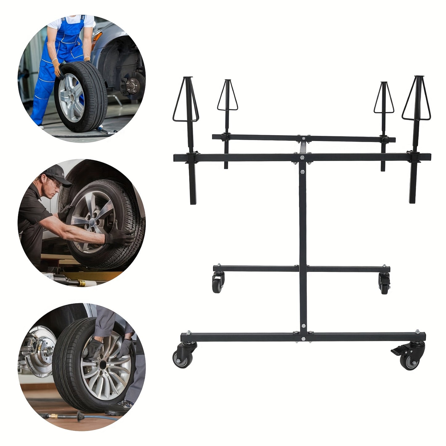 Wielstandaard – Velgenrek – Bandenrek – Opbergrek – Fietsstandaard – Verstelbare Hoogte 15 cm – 360° Draaibaar Met Verwijderbare Kegels