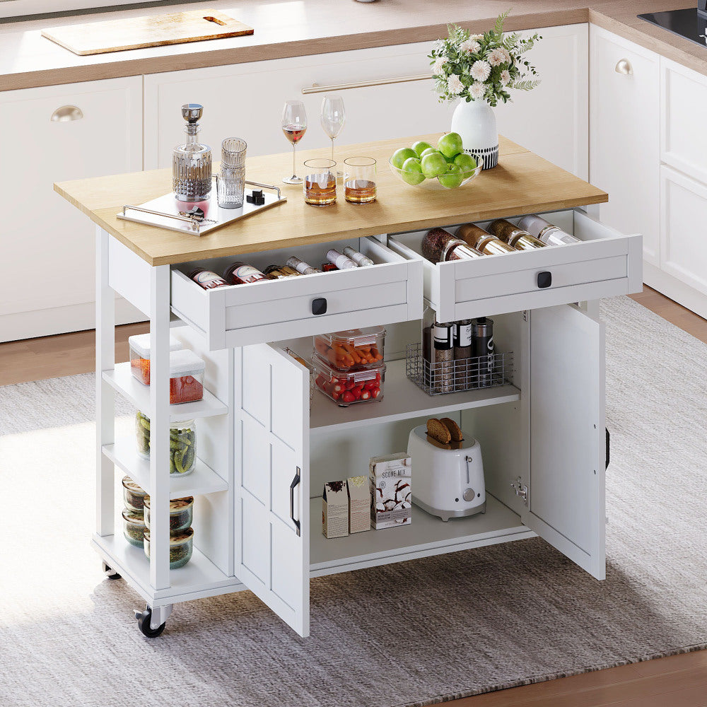 Foldable Kitchen Island Cart with Worktop - Heavy-Duty Metal Rolling Cabinet, 2 Drawers & Open Shelf, Space-Saving Mobile Kitchen Organizer with Easy Assembly for Small Spaces, Modern - Ideal for Kitchen, Dining Room, Living