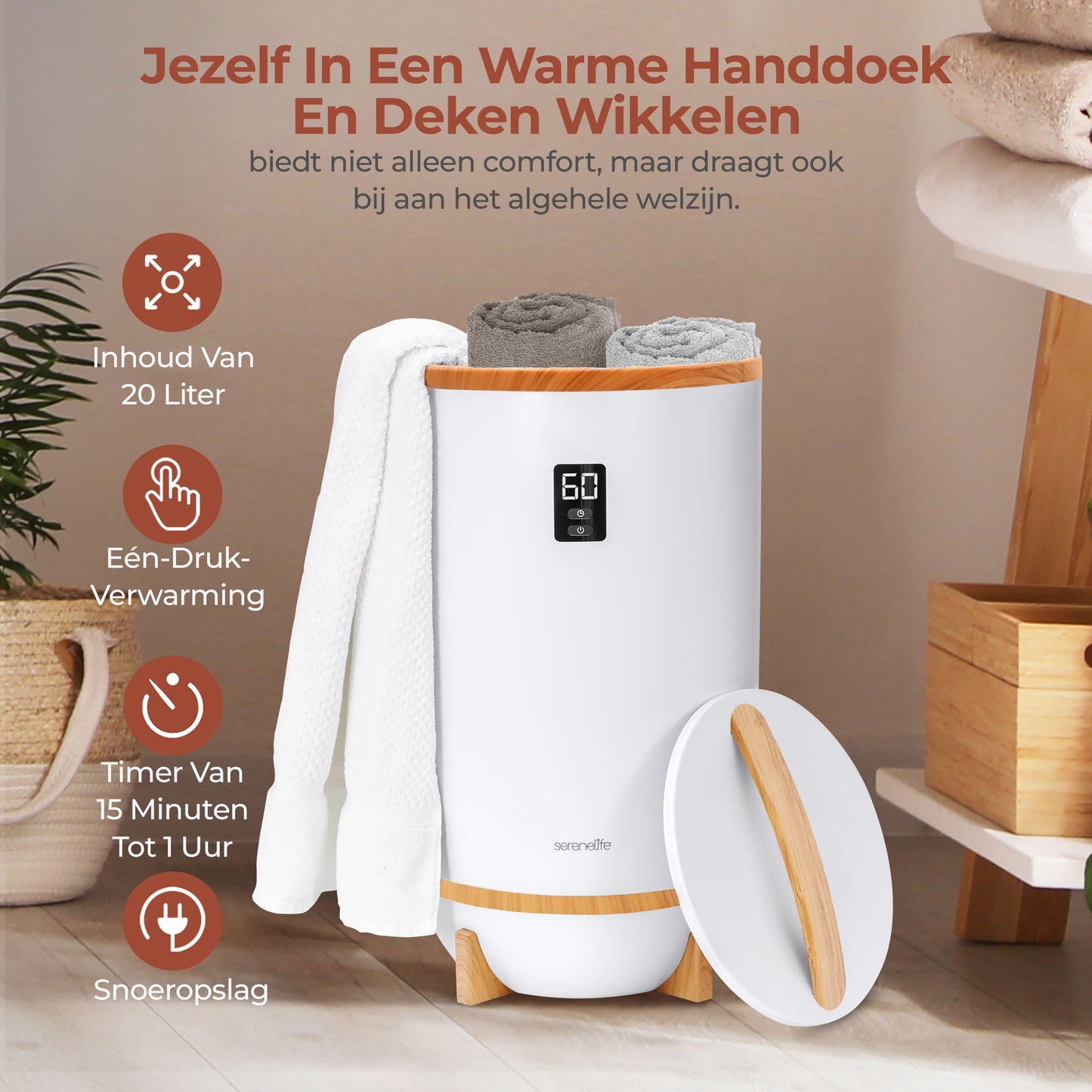 Handdoekverwarmer – Handdoekwarmer – Towel Warmer – Handdoek Stomer – Towel Heater – Bamboe Design – Timer Met Geurfunctie