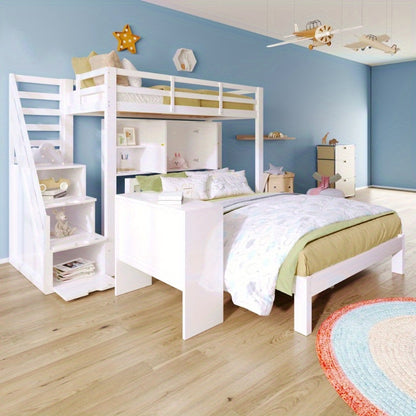 Hoogslaper – Stapelbed – Eenpersoonsbed – Kinderbed – Bed met Bureau – Ruimtebesparend – Gemakkelijk te Montaren Zonder Gereedschap – Wit Modern Design