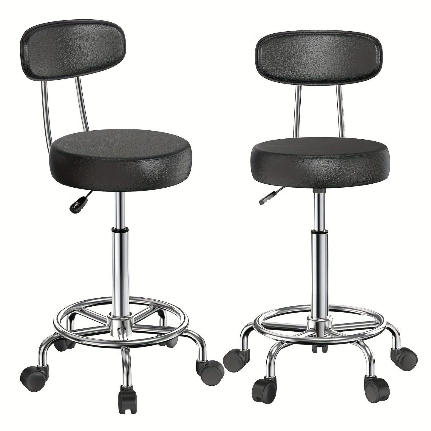 Rollkruk Set 2 Stuks – Bureaustoel – Werkkruk – Salonkruk – Drafting Stool – Ergonomisch Met Rugleuning – Hoogte Verstelbaar PU Leder