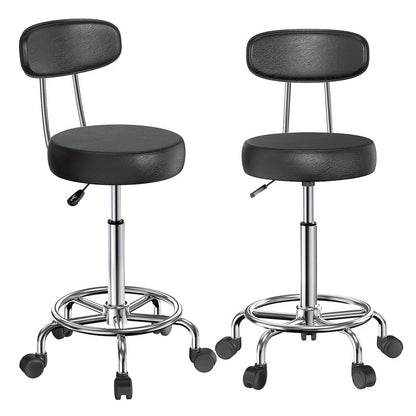 Rollkruk Set 2 Stuks – Bureaustoel – Werkkruk – Salonkruk – Drafting Stool – Ergonomisch Met Rugleuning – Hoogte Verstelbaar PU Leder