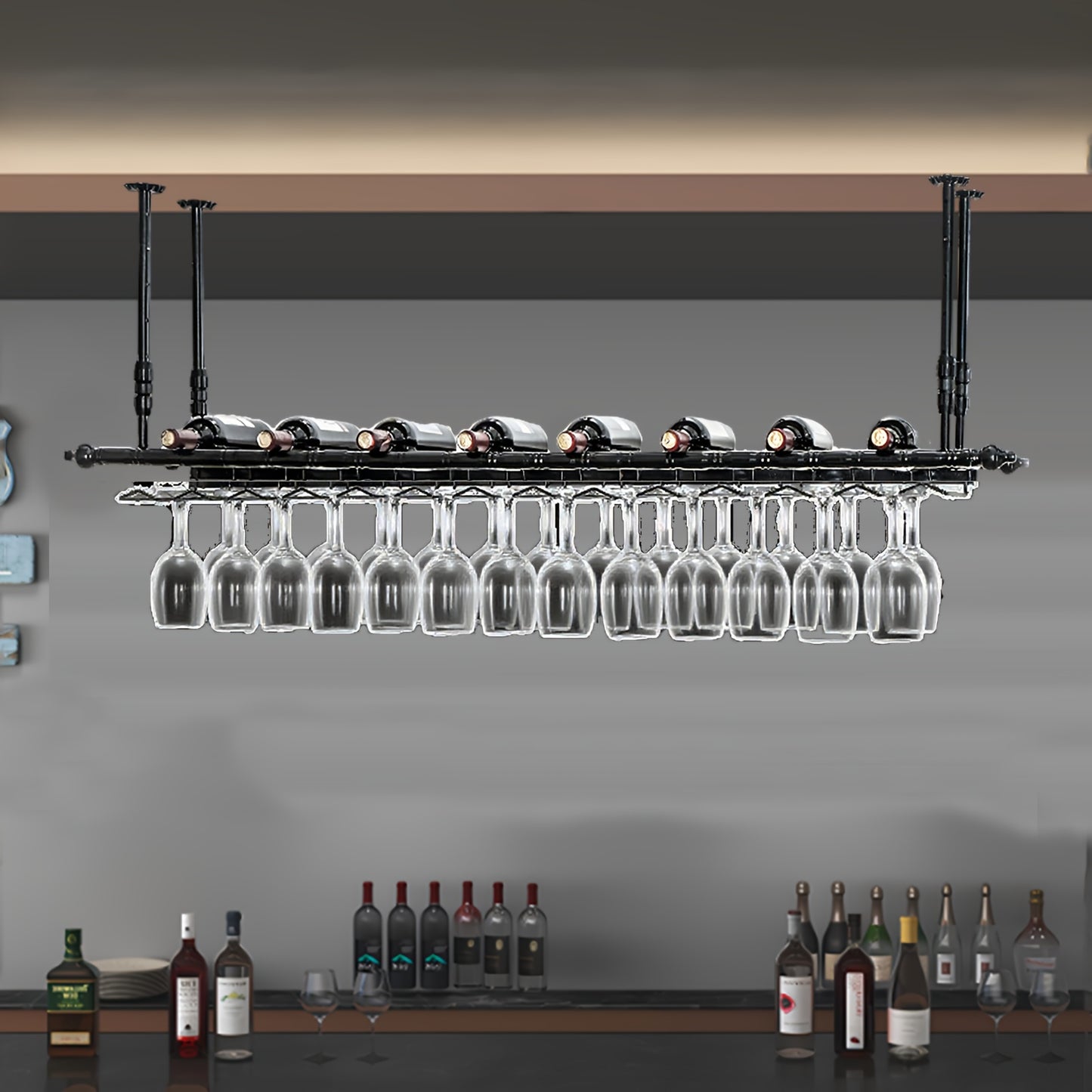 Plafond Wijnglashouder – Wijnglasrek – Glazenhouder – Stemware Rek – Baraccessoire – Zwart Metaal – Ruimtebesparend & Duurzaam