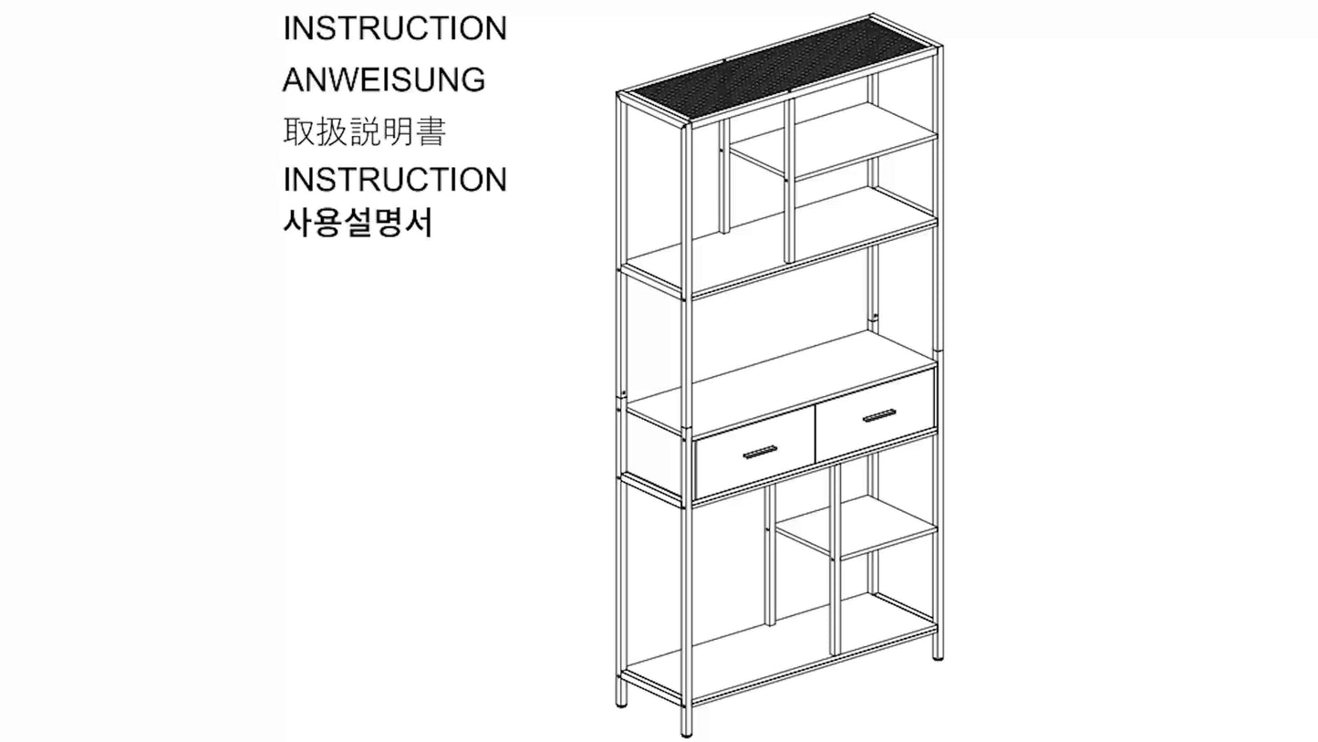 Boekenplank – Boekenrek – Wandplank – Boekenkast – Wandrek – Industrieel Metalen Frame – 5 Laags Met Laden – Staand – Zwart