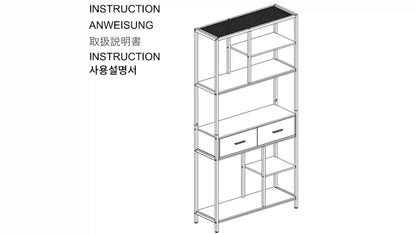 Boekenplank – Boekenrek – Wandplank – Boekenkast – Wandrek – Industrieel Metalen Frame – 5 Laags Met Laden – Staand – Zwart