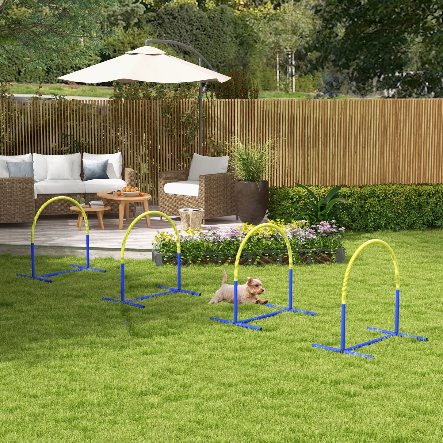 Agility Set Honden – Behendigheid Parcours – Hondenspeelgoed – Training Set – Honden Hindernis – Inclusief Draagtas – Blauw Geel – 88x64x95 cm – Duurzaam PE ABS