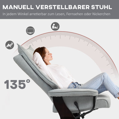 Relaxfauteuil – Relaxstoel – Lounge Chair – Draaifauteuil – Zithoekstoel – Grijs Kunstleer – Verstelbare Rugleuning – Draaibaar Design 360°