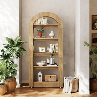 5-laags Boekenkast – Boekenplank – Staande Kast – Opbergrek – Display Rek – Eikenhout Kleur – Modern Design – Robuuste MDF Constructie